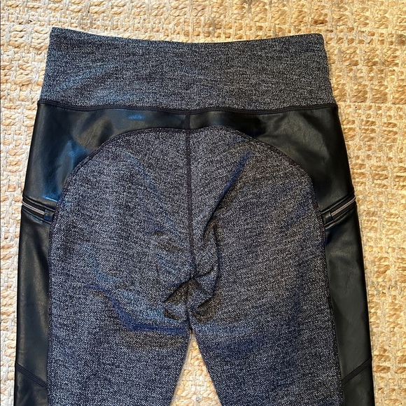 Athleta Black and Gray Patterned Leggings, herringbone pattern with leather - Picture 8 of 8